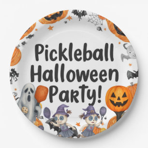 Pickleball Halloween Party with paddle and ball Paper Plate