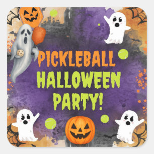 Pickleball Halloween Party with paddle and ball Square Sticker