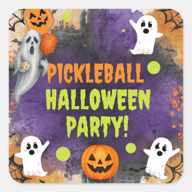 Pickleball Halloween Party  with paddle and ball Square Sticker (Front)