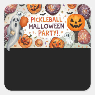 Pickleball Halloween Party  with paddle and ball Square Sticker