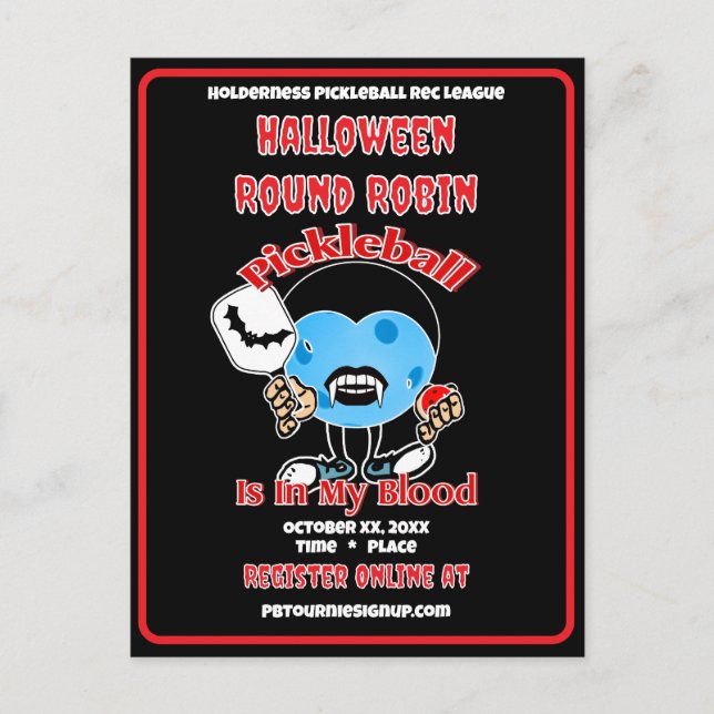 Pickleball Halloween Round Robin Party Vampire Invitation Postcard (Front)