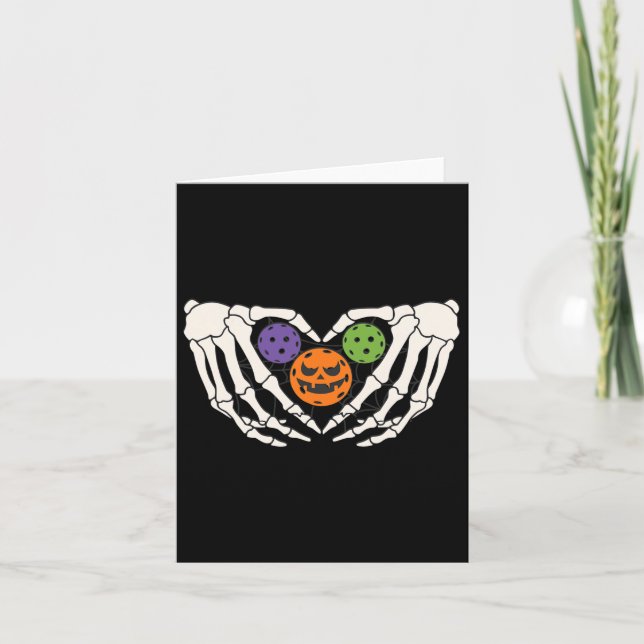 Pickleball Halloween Skeleton Hands Love Heart Pum Card (Front)