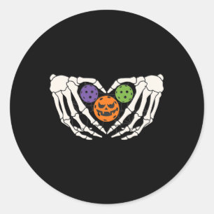 Pickleball Halloween Skeleton Hands Love Heart Pum Classic Round Sticker