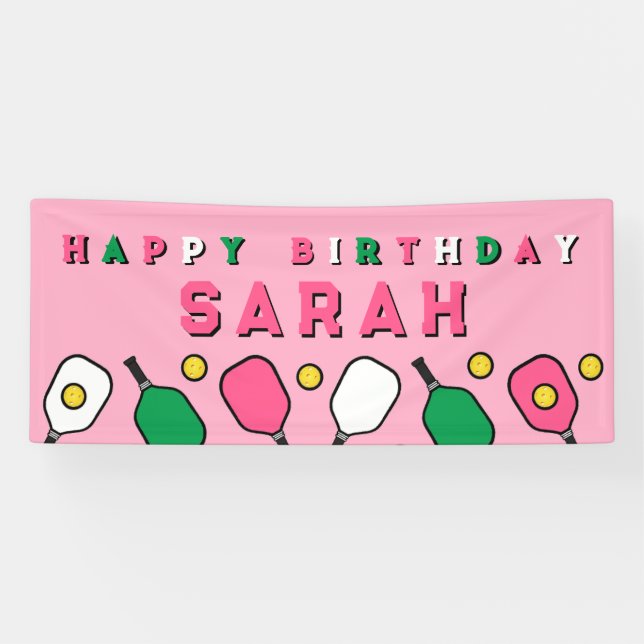 Pickleball Happy Birthday Banner (Horizontal)