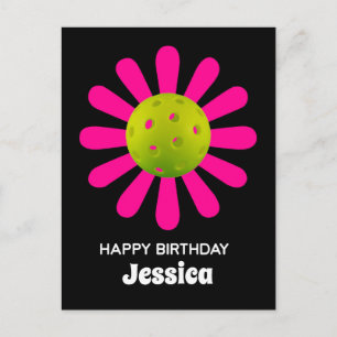 Pickleball Happy Birthday Cute Black Customizable Postcard
