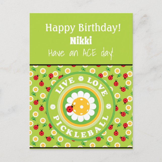 Pickleball Happy Birthday Cute Customizable  Card (Front)