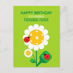 Pickleball Happy Birthday Cute Green Customizable Postcard