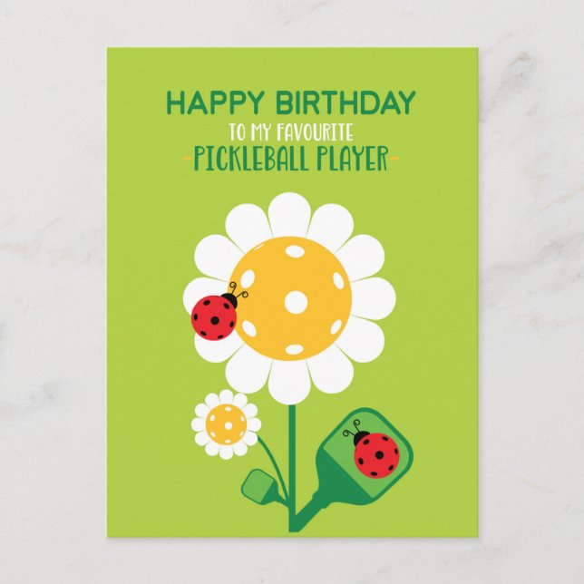 Pickleball Happy Birthday Cute Green Customizable Postcard (Front)