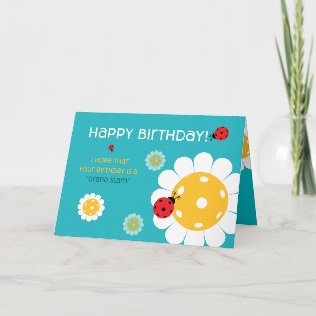 Pickleball Happy Birthday Turquoise  Customizable Card (Front)