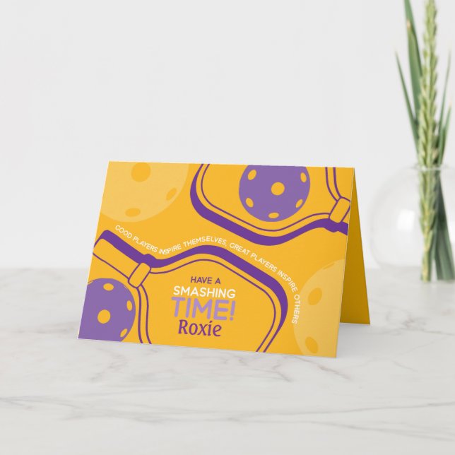 Pickleball Happy Birthday Yellow Customizable Card (Front)