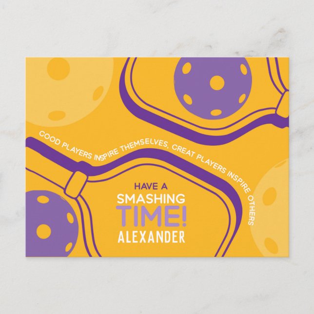 Pickleball Happy Birthday Yellow Customizable Postcard (Front)