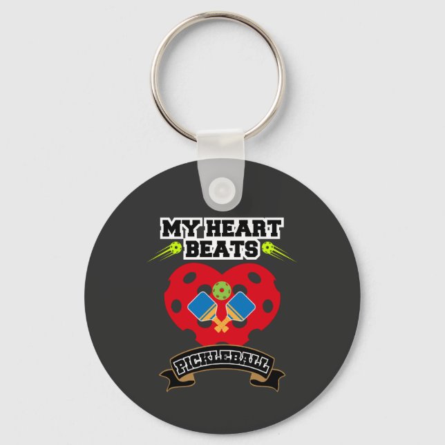 Pickleball Heart Paddle Ball Passion Sport Love Keychain (Front)