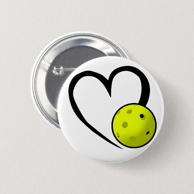 Pickleball Heart Valentine Love Black and Yellow 2 Inch Round Button (Front & Back)