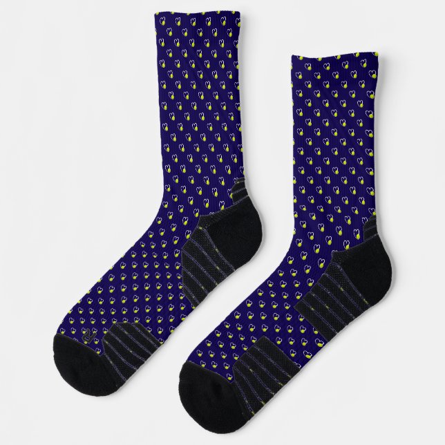 Pickleball Heart Valentine Love Yellow & Navy Blue Socks (Left)