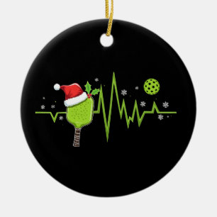 Pickleball Heartbeat Santa Hat Paddle Christmas  Ceramic Ornament