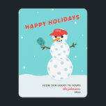 Pickleball Holiday Christmas Humourous Snowman Car<br><div class="desc">Your family and friends will get a chuckle when they open this pickleball snowman holiday card! In red,  blue and white. Text below the snowman is customizable. Part of a collection from Parcel Studios.</div>