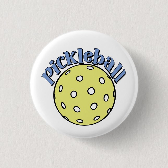 Pickleball in Blue with Yellow Ball 1 Inch Round Button (Front)