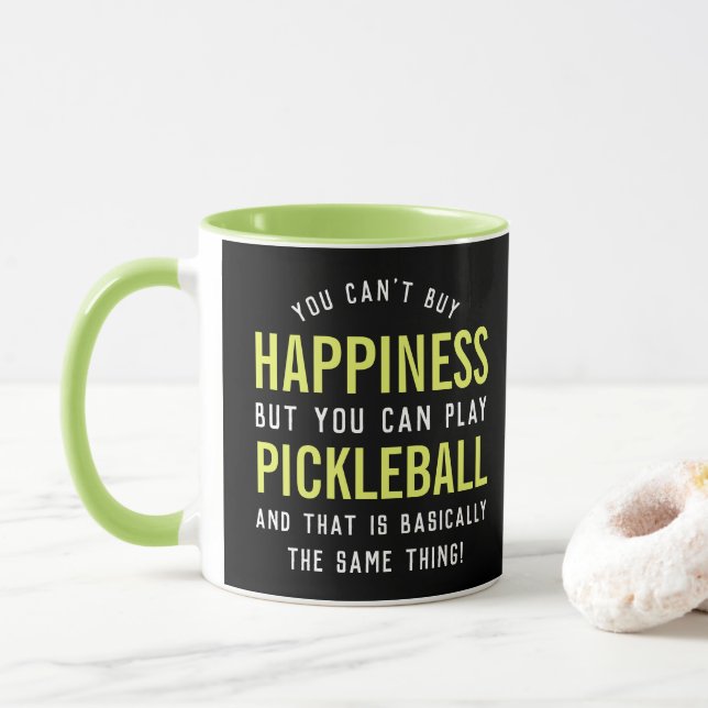 Pickleball is Happiness Funny Pickleball Gift Mug (With Donut)