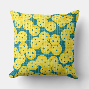 Pickleball is Life - Yellow on Teal Throw Pillow