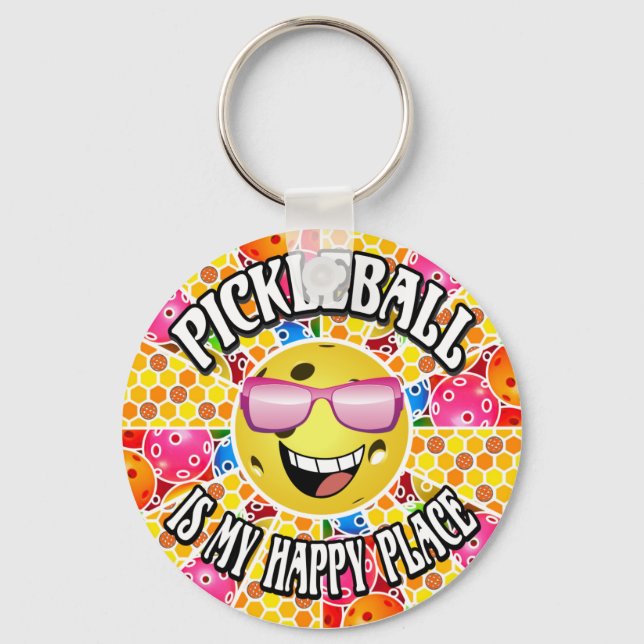 Pickleball is My Happy Place -  Colourful Graphic Keychain (Front)