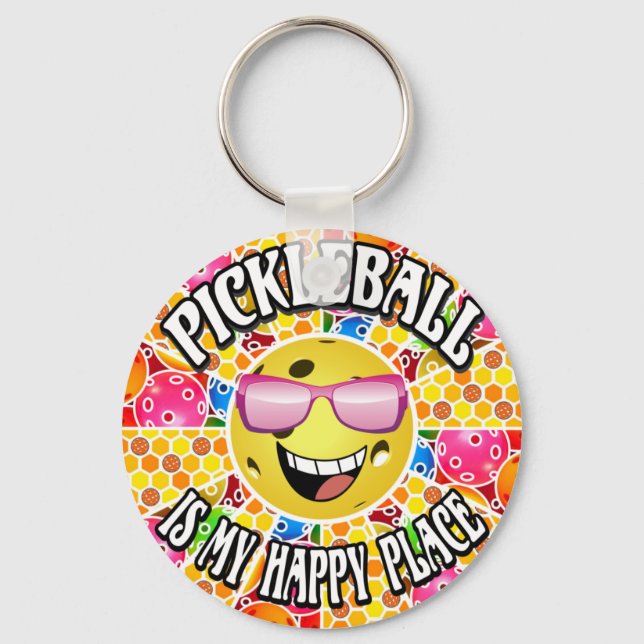 Pickleball is My Happy Place -  Colourful Graphic  Keychain (Front)