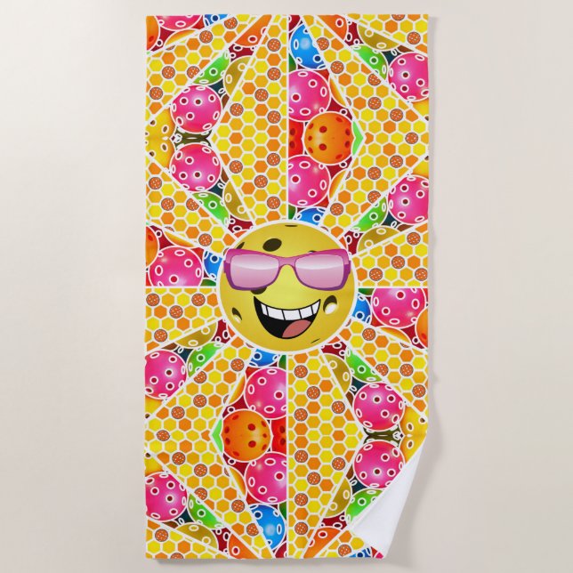 Pickleball is My Happy Place, Smiling Pickleball Beach Towel (Front)