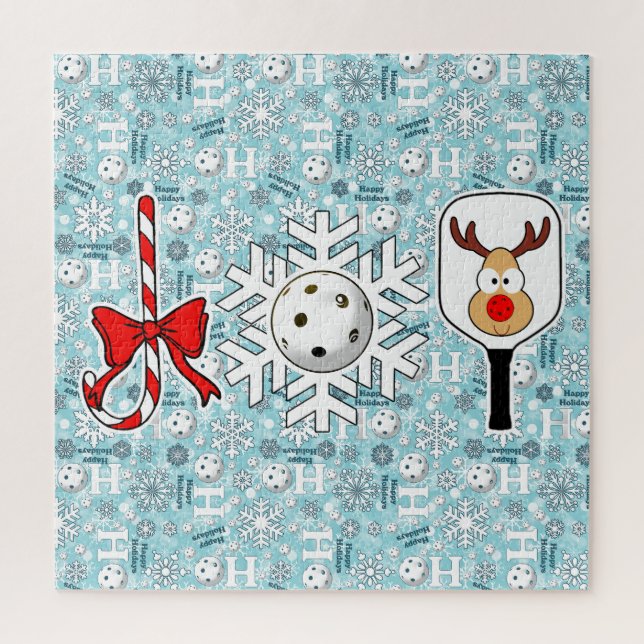 Pickleball Joy Christmas Ho Ho Ho Snowballs Blue Jigsaw Puzzle (Vertical)