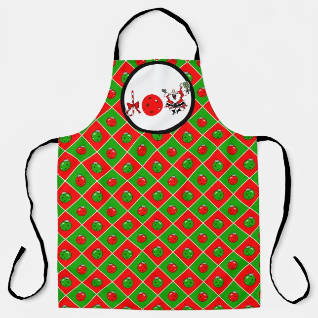 Pickleball Joy Christmas Party Red Green Ornaments Apron (Front)