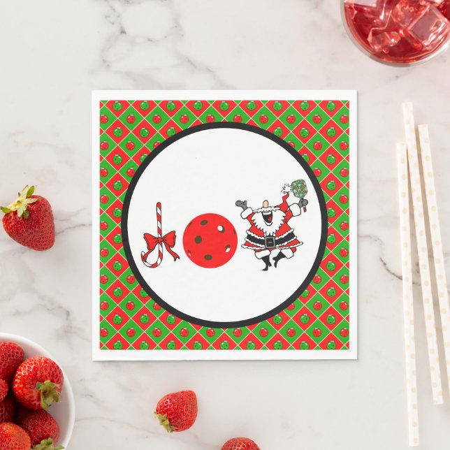 Pickleball Joy Christmas Party Red Green Ornaments Napkin (Insitu)