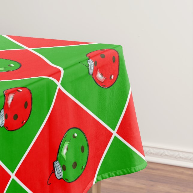 Pickleball Joy Christmas Party Red Green Ornaments Tablecloth (In Situ)