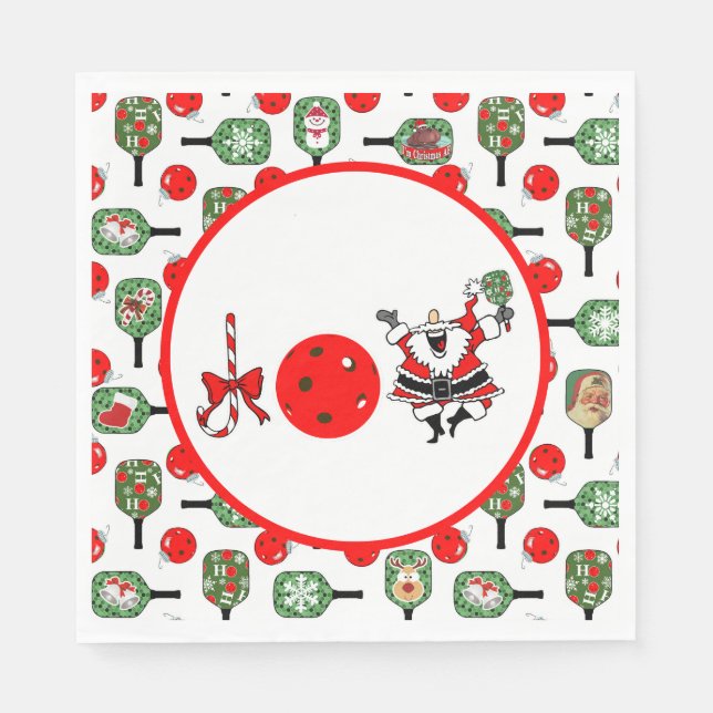 Pickleball Joy Christmas Party Red Green Paddles Napkin (Front)