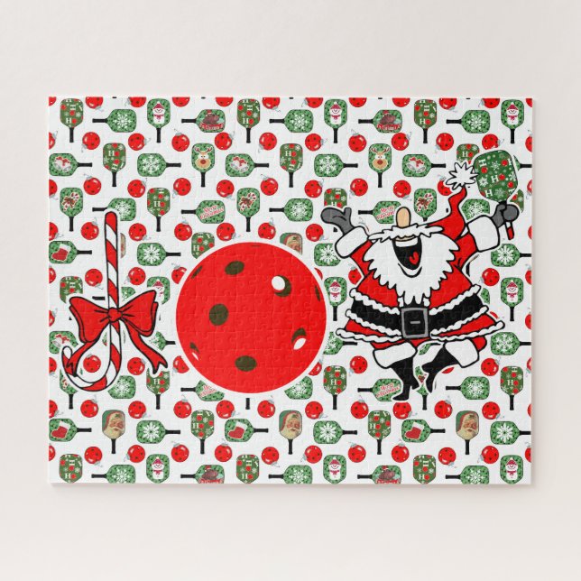 Pickleball Joy Christmas Santa Paddles Red Green Jigsaw Puzzle (Horizontal)