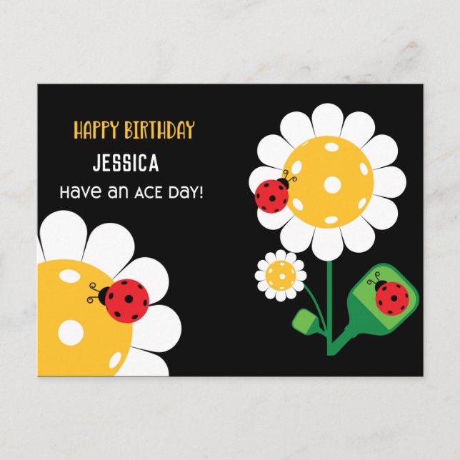 Pickleball Joyeux Anniversaire Noir Carte personna (Devant)