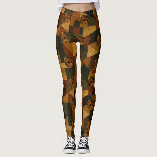 Pickleball Juan Gris Style Abstract Pattern Leggings (Front)