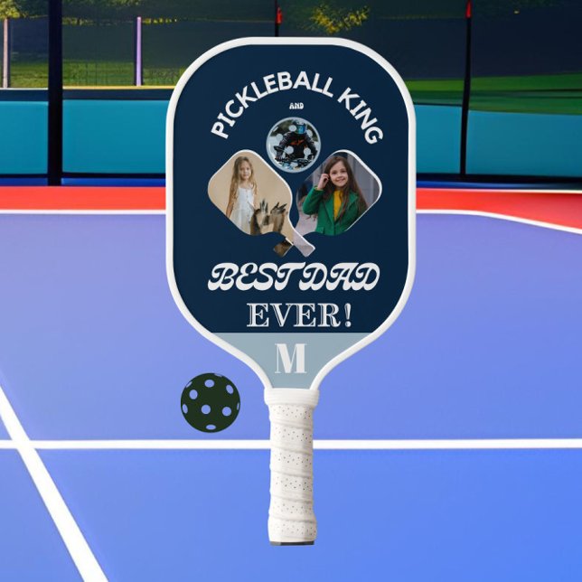 Pickleball King and Best Dad Ever 3 Photo Grid Pickleball Paddle (Creator Uploaded)