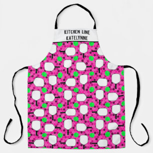 Pickleball Kitchen Line Personalize Magenta Green  Apron