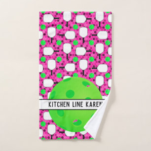 Pickleball Kitchen Line Personalize Magenta Green  Hand Towel