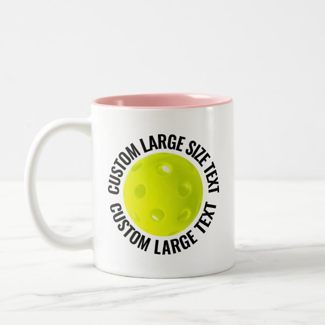 Pickleball & Large Text PINK 11oz Custom Two-Tone Coffee Mug (Left)