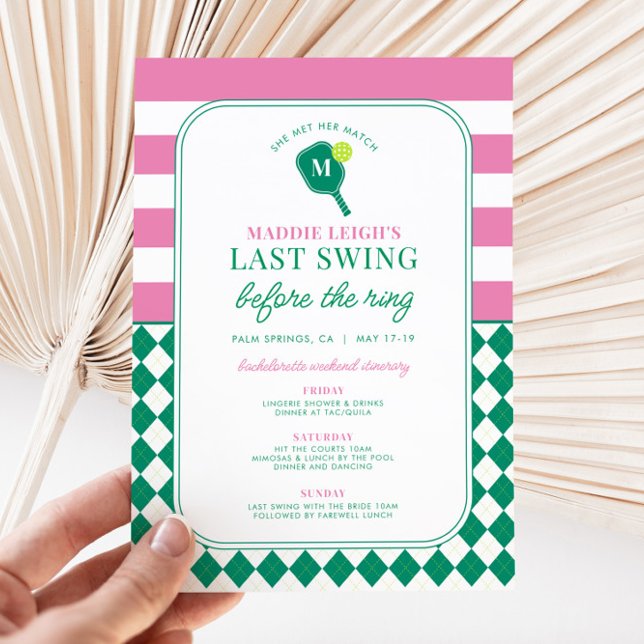Pickleball Last Swing Before the Ring Invitation (Pickleball Last Swing Befor the Ring Bachelorette Invitation)