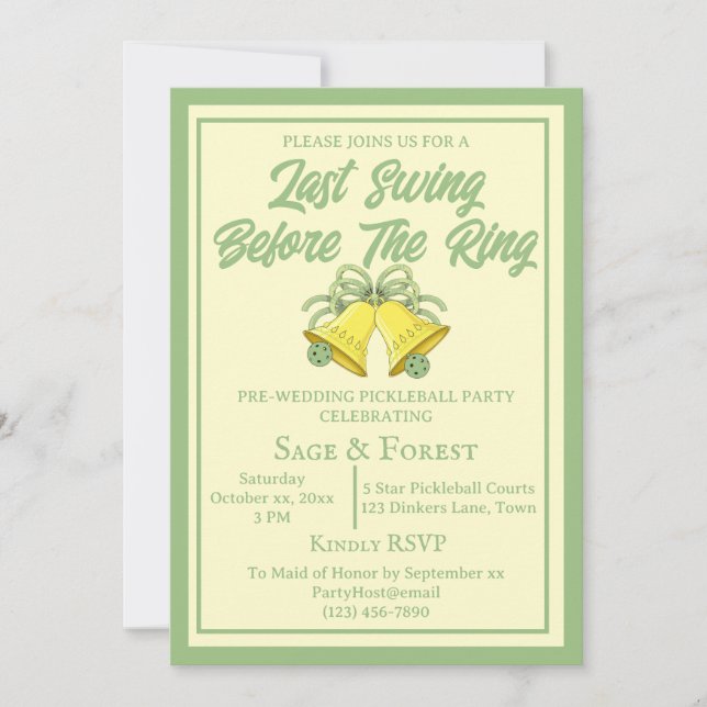 Pickleball Last Swing Before the Ring Sage Photo Invitation (Front)