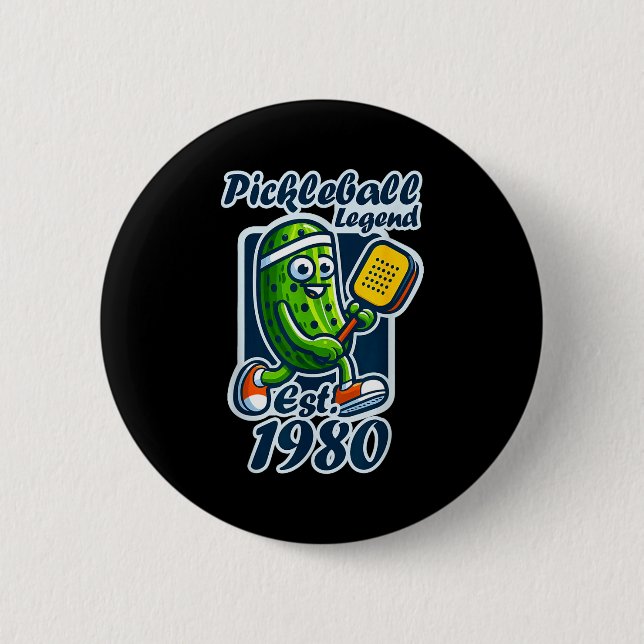 Pickleball legend established 1980 retro 46th 2 inch round button (Front)