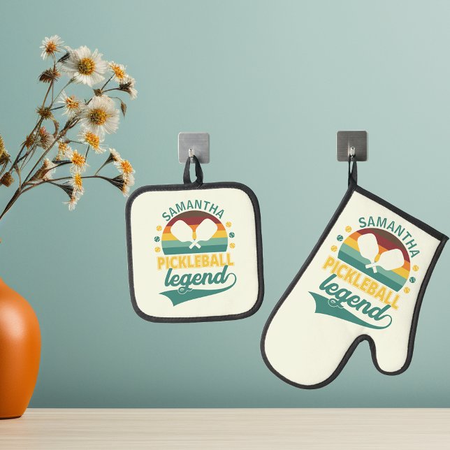 Pickleball Legend Monogram Gift Oven Mitt & Pot Holder Set (Creator Uploaded)