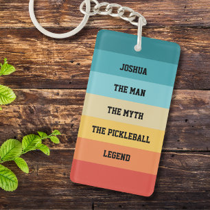  Pickleball Legend Personalized Retro Stripes Keychain