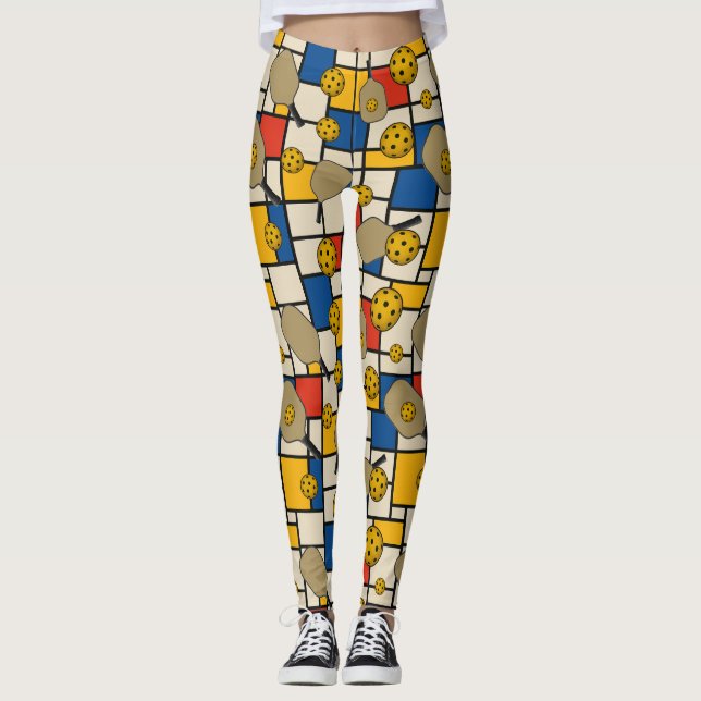 Pickleball Leggings Piet Mondrian Pattern (Front)