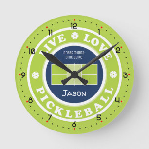 Pickleball: live, love, pickleball, custom text   round clock