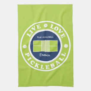 Pickleball: live, love, pickleball green kitchen t towel
