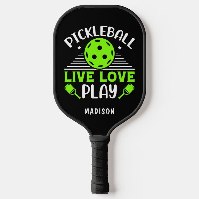 Pickleball Live Love Play Typography Name Pickleball Paddle (Front)