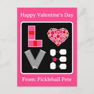 Pickleball Love Heart Court Balls Paddles Pink Red Postcard
