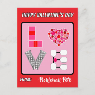 Pickleball Love Heart Court Balls Paddles Pink Red Postcard