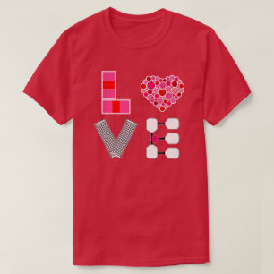 Pickleball Love Heart Court Balls Paddles Pink Red T-Shirt
